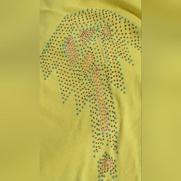 80s Mock Neck Yellow Dolman Sleeve Top with Puff Paint Designs - Picture 6 of 8